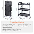 3-Tier Folding Utility Cart with Lockable Swivel Wheels - Portable Storage Shelf