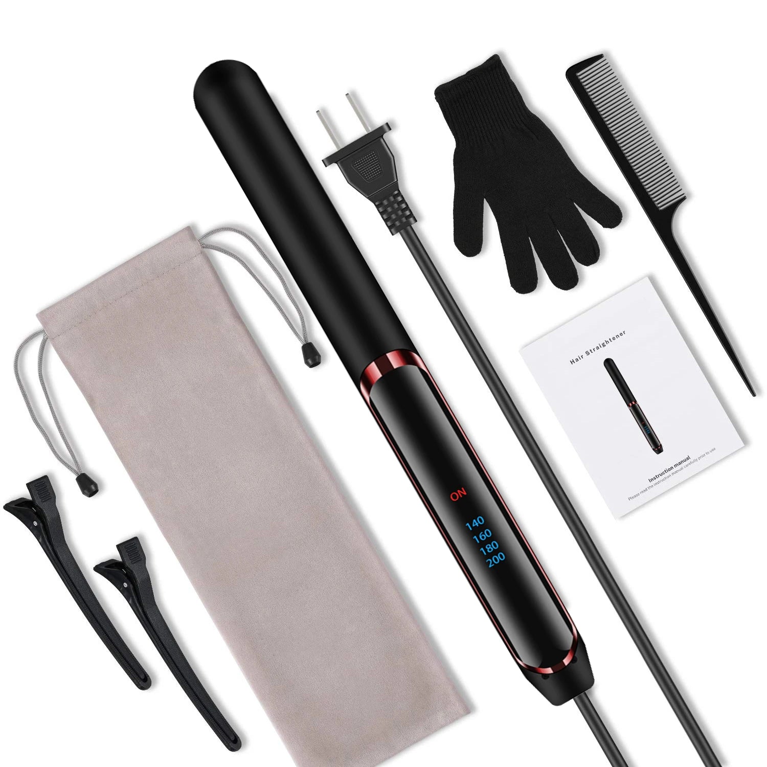 2-in-1 Hair Straightener and Curler Set with Negative Ion Technology - Dual Voltage, Fast Heating for Home & Travel