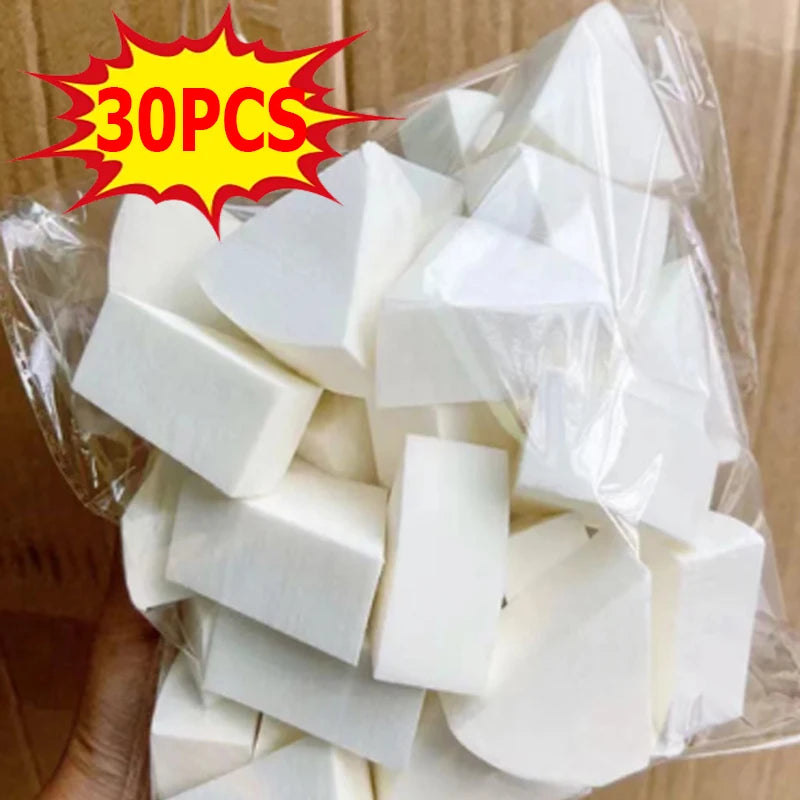 Triangle Makeup Sponge 30Pcs Set - Wet and Dry Use Face Powder Puffs
