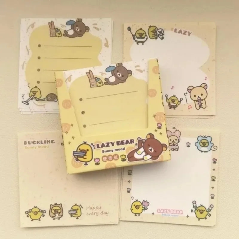 Cute Bear Memo Paper Set - Non-Sticky Cartoon Message Notes for Girls & Students