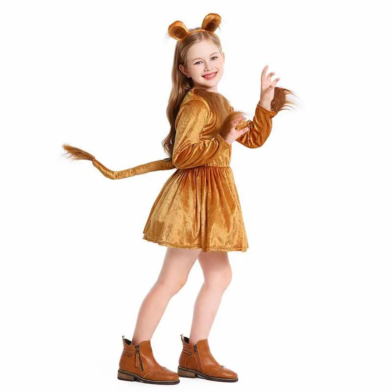Girls Lioness Halloween Costume Jungle Safari Outfit with Headband - Animal Cosplay