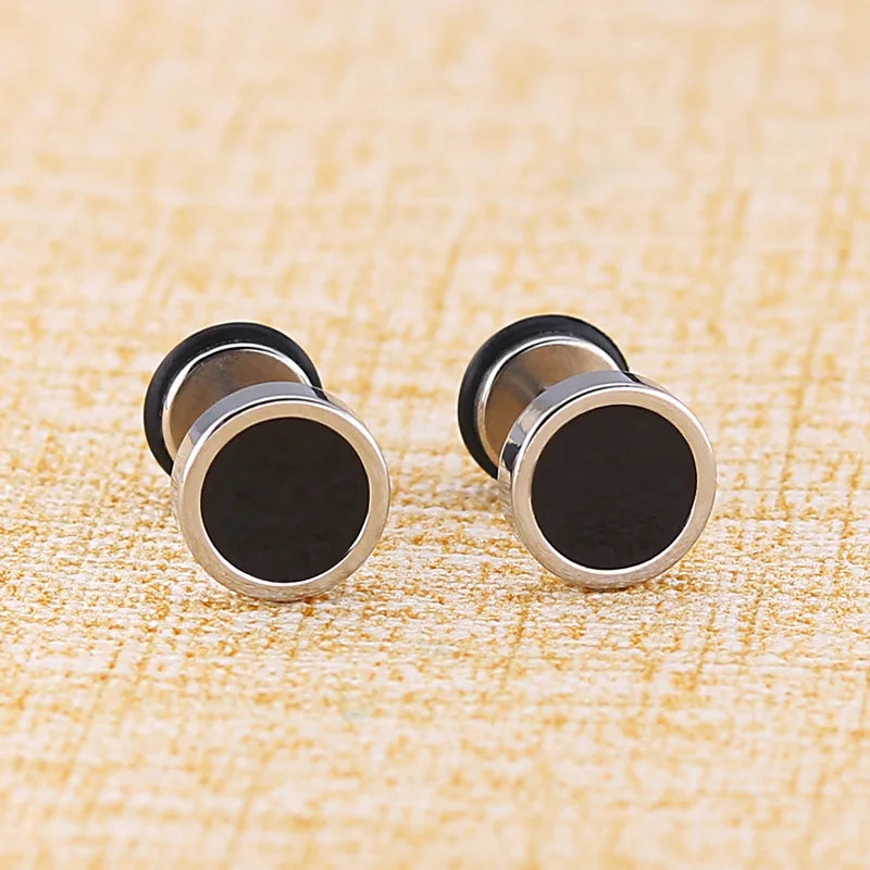 Men's Titanium Steel Black Oil Drip Earrings - Punk Jewelry for Men