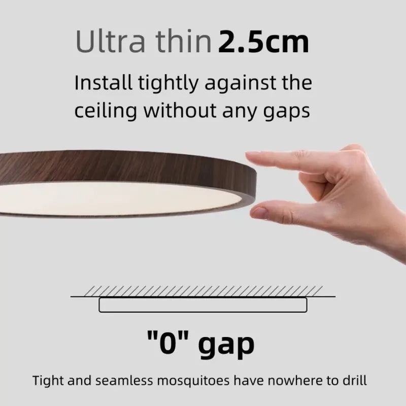 Ultrathin Circular LED Ceiling Light with Wood Grain Finish - Modern Bedroom Living Room Fixture