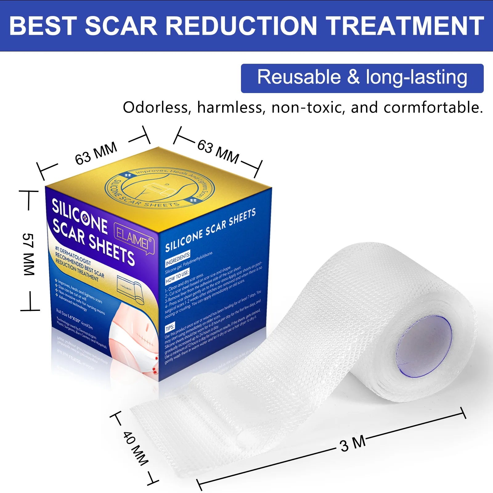 Invisible Silicone Scar Sheets - Reusable Skin Care Cover Tape 4cm x 150/300cm