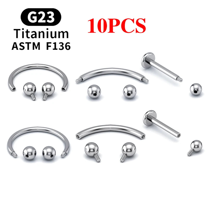 10PCS Eyebrow Jewelry Labret Piercing Set Titanium Septum Nose Rings for Women