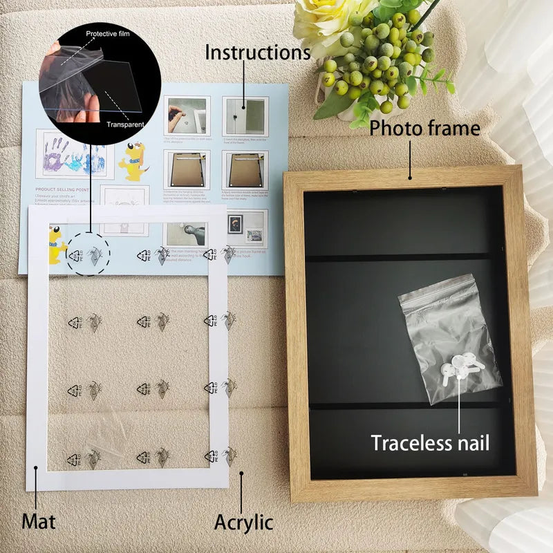 Wood Flap Art Frame A4 Photo Display with Storage Kids Artwork Organizer