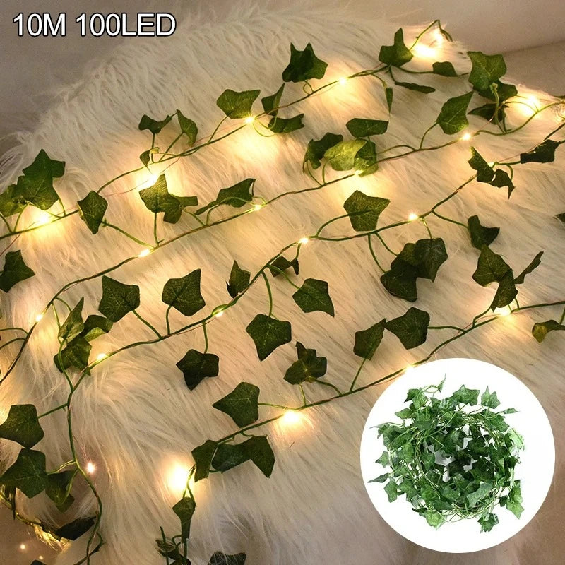 Silk Leaf Ivy Vine String Lights for Wedding Home Garden Decor - 2M, 5M, 10M