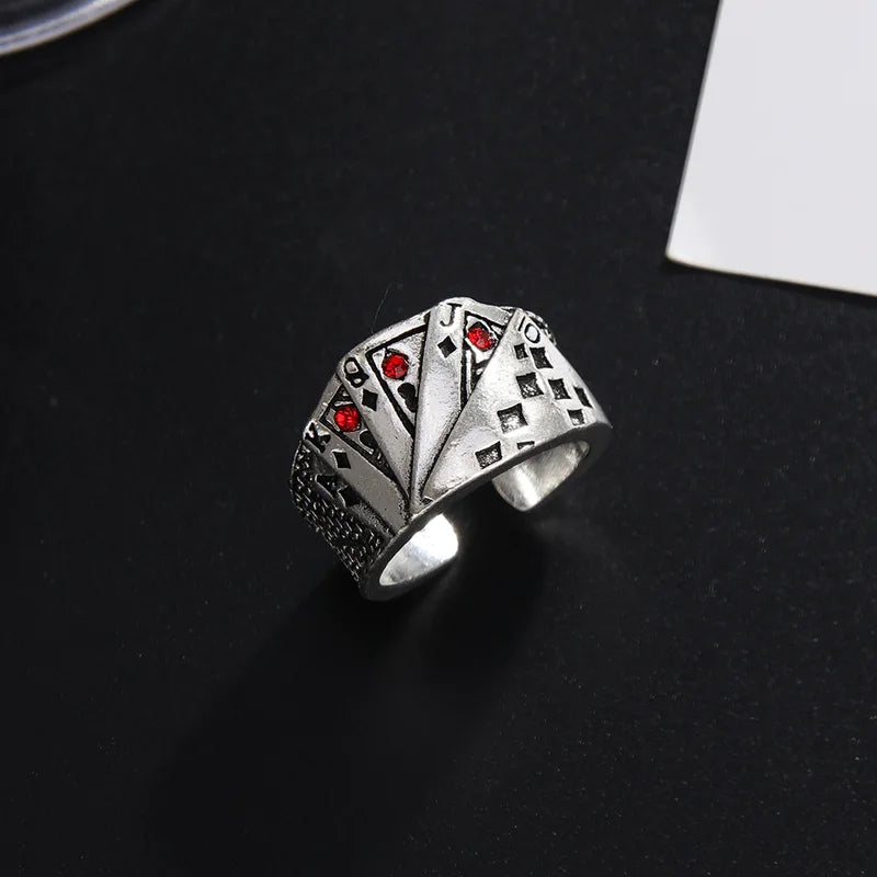 Vintage Metal Poker Ring for Men Women Adjustable Card Playing Jewelry