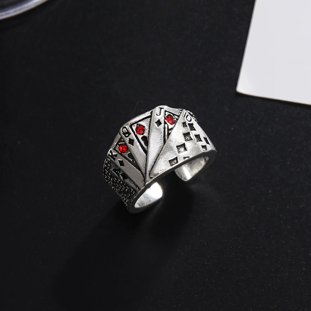 Vintage Metal Poker Ring for Men Women Adjustable Card Playing Jewelry
