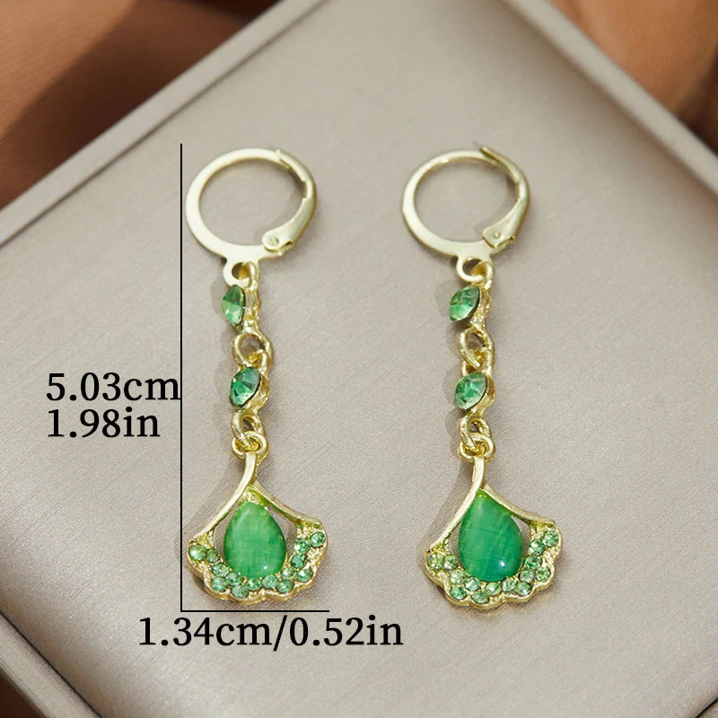 Green Rhinestone Opal Tassel Earrings for Women Fashion Daily Party Jewelry Gift