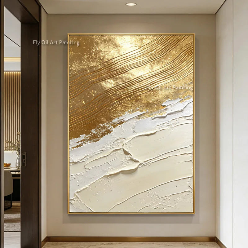 Abstract Canvas Wall Art - Handmade Yellow & White Room Decor, Multiple Sizes