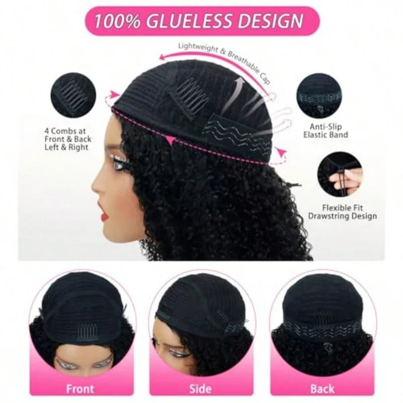 Human Hair Half Wig 3-in-1 Glueless Clip-In Flip Over Style - Natural Color