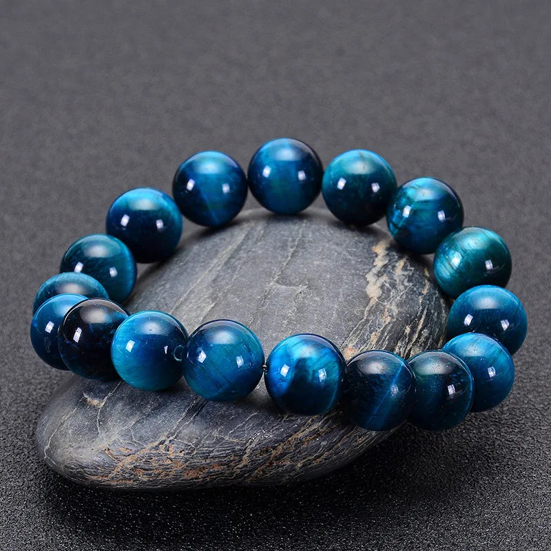 Minimalist Blue Tiger Eye Stone Beaded Bracelet Natural Round Beads Jewelry