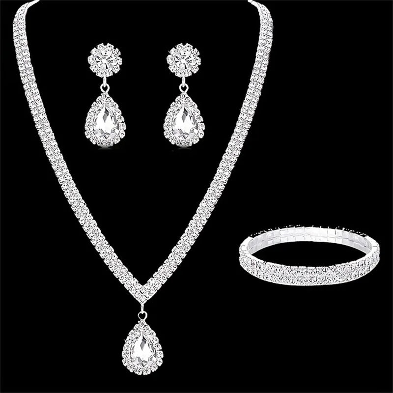 Wedding Jewelry Set Women Claw Chain Water Drop Necklace Earrings Bracelet