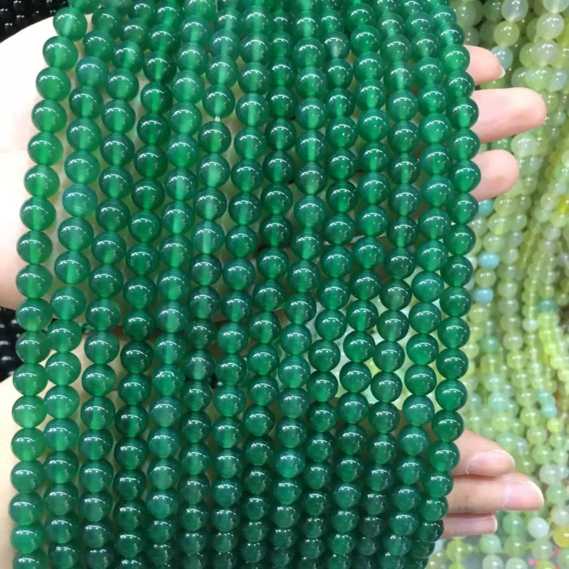 Natural Stone Beads Green Agate Round Loose Beads for Jewelry Making 4-12mm