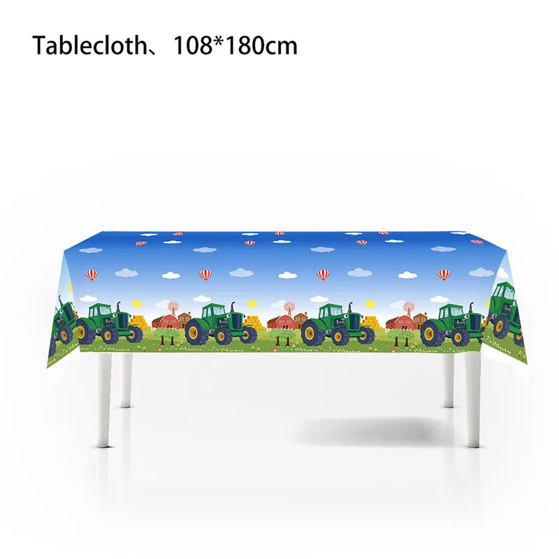 Green Farm Tractor Party Supplies Plate Cup Balloon Set for Kids Birthday Decorations