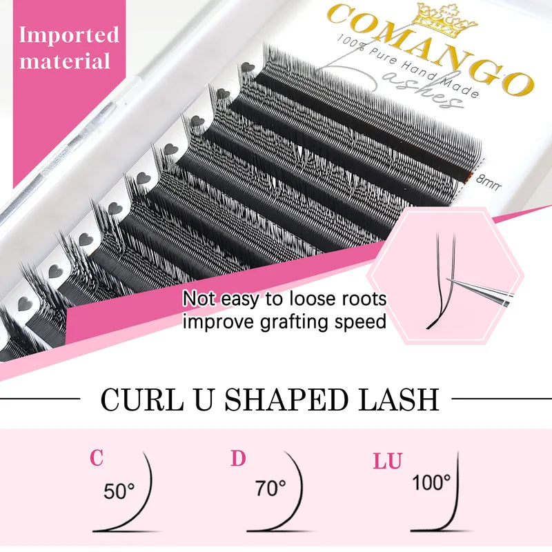 False Eyelash Extensions 2D U-Shaped Natural Black Soft Fans Individual False Lashes