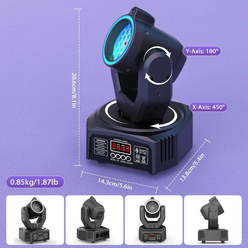 Mini 30W RGB Moving Head Stage Light DMX Sound Activated Disco Party Effect