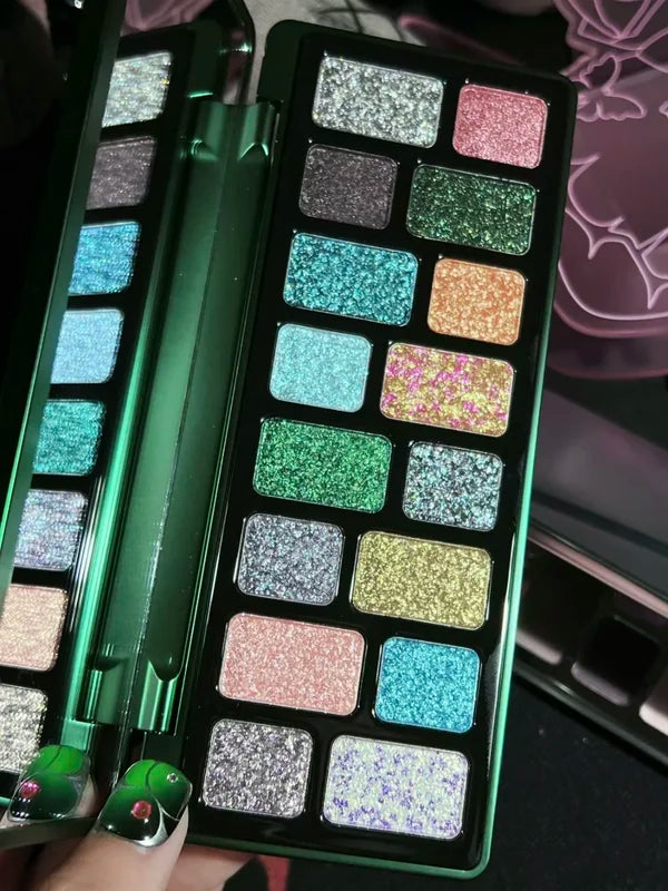 16-Color Eyeshadow Palette with Glitter Matte & Pearlescent Finishes - Vibrant Makeup Set
