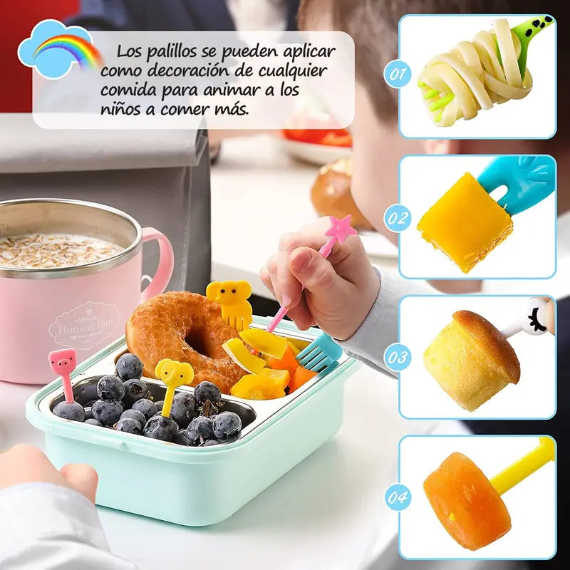 Kids Fruit Forks Set for Lunch Boxes - Mini Plastic Dessert & Snack Forks