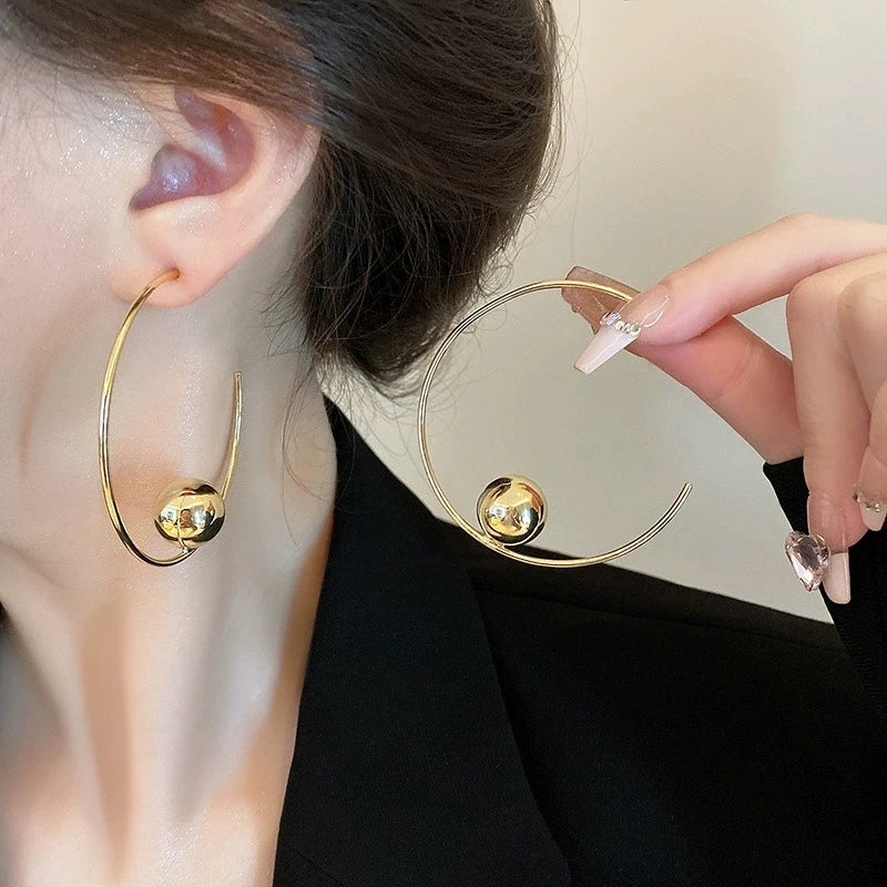 Round Drop Earrings for Women Large Circle Hoop Jewelry Gold Tone Gift