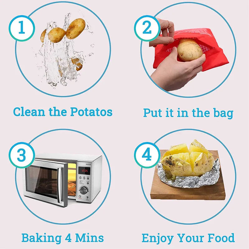 Reusable Microwave Potato Bag - Fast Baked Potatoes in 4 Minutes, Multiple Colors
