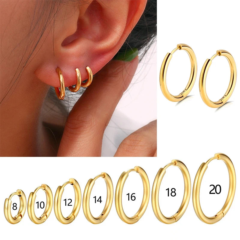 Stainless Steel Hoop Earrings for Women - 2.5mm Thick Classic Huggie Jewelry