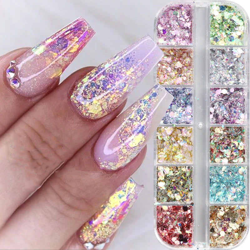 Iridescent Hexagon Nail Glitter Sequins for Nail Art, Holographic Flakes, 10g
