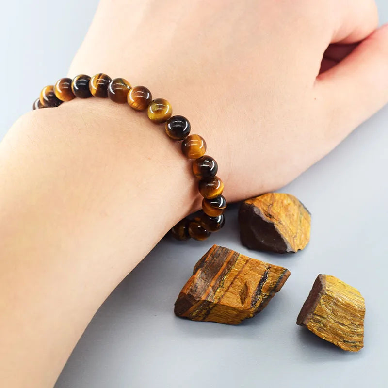 Natural Tiger Eye Bead Bracelet for Men and Women - Healing Crystal Jewelry