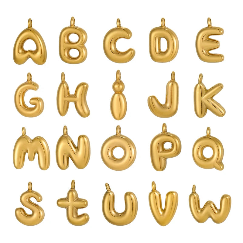 Stainless Steel Gold Plated Charms Bubble Letter Pendant DIY Jewelry Accessories