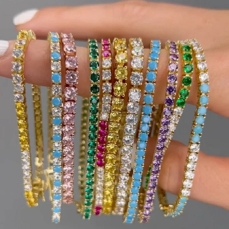 Colorful Tennis Bracelet for Women 5A Cubic Zirconia Gold Plated Jewelry