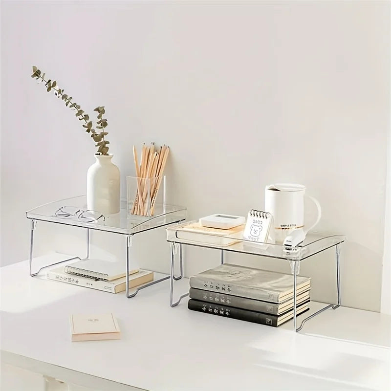 Clear Acrylic Desktop Organizer - Foldable & Stackable Storage for Office & Kitchen