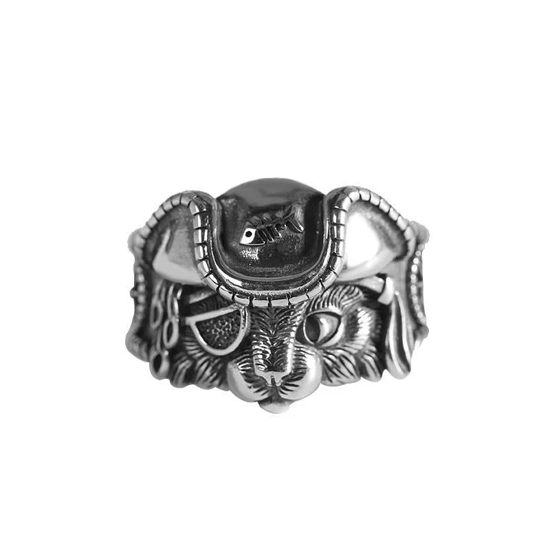 Unisex Retro Pirate Cat Ring - Silver Punk Gothic Adjustable Jewelry