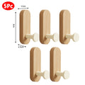 Self-Adhesive Wooden Wall Hook for Hanging Keys Coats Towels Bags - Pack of 1-5