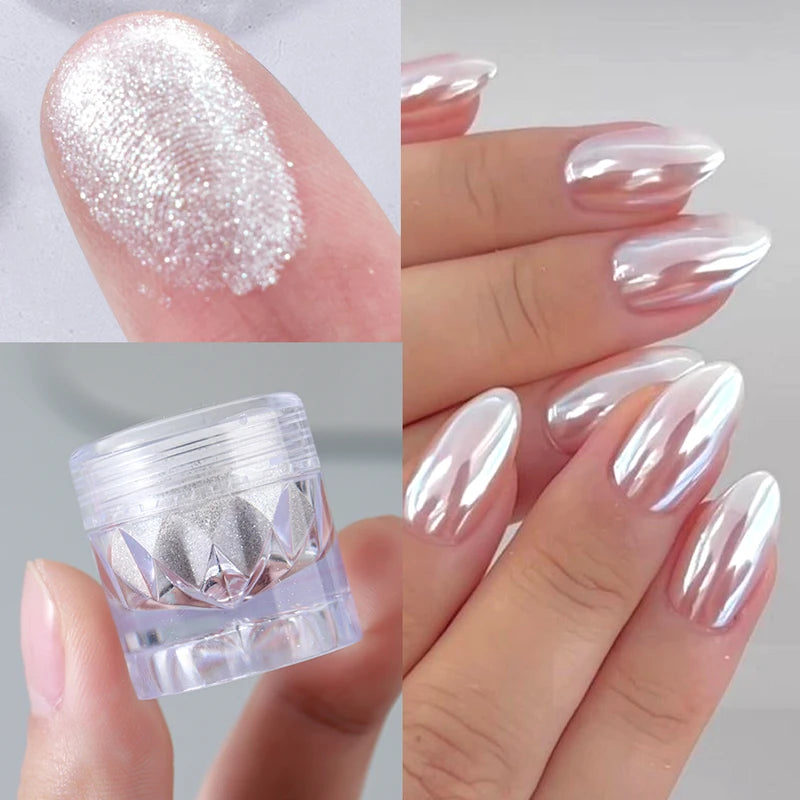 Pearl White Nail Glitter Dust Chrome Powder for Mirror & Gradient Nail Art