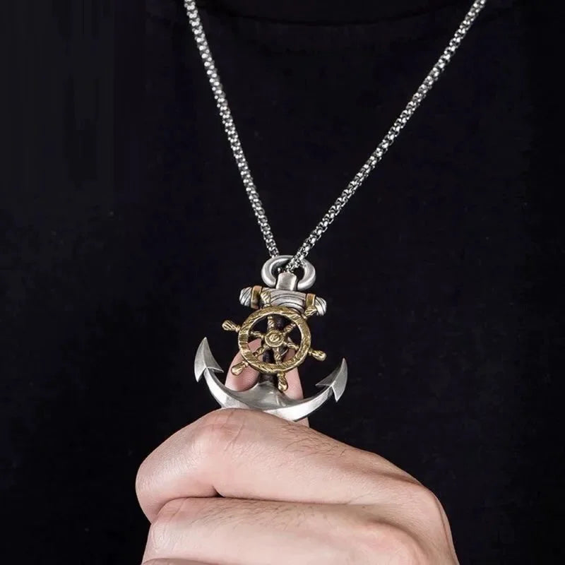 Navy Pirate Anchor Pendant Necklace Unisex Punk Jewelry Trendy Rope Chain
