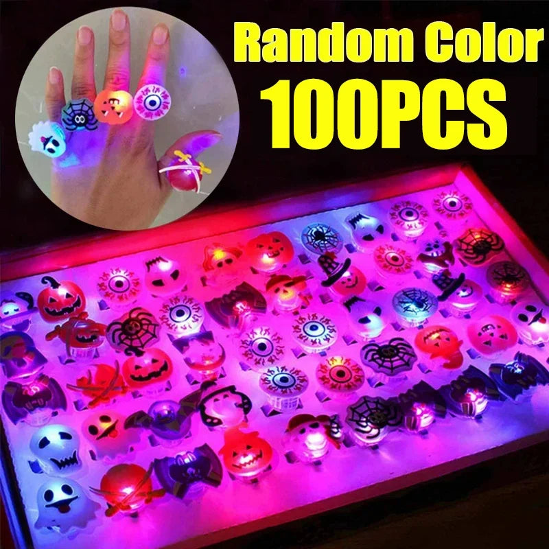 LED Halloween Light Up Ghost and Bat Rings - 10-100 Pack Flashing Party Favors