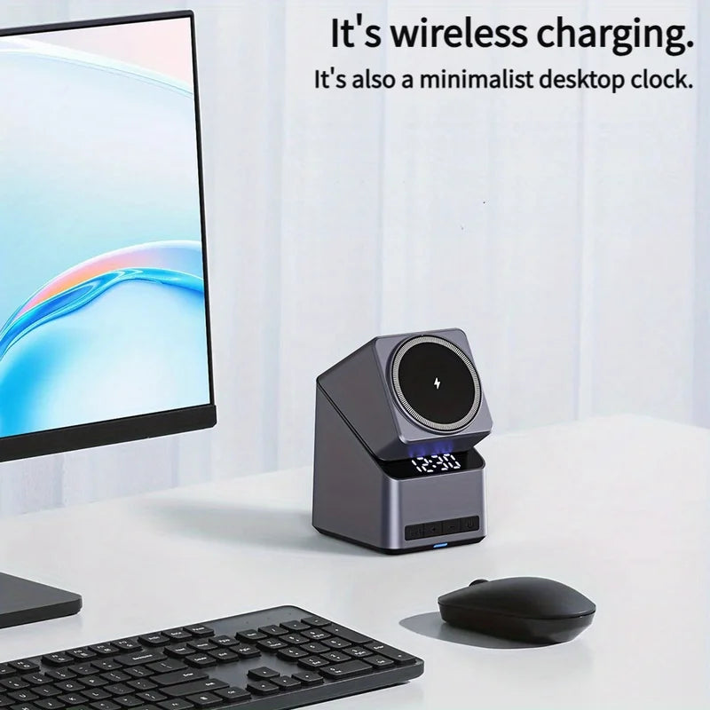 4-in-1 Magnetic Wireless Charger Station with Digital Clock, Fast Charging for iPhone, Apple Watch, AirPods, 180° Rotation