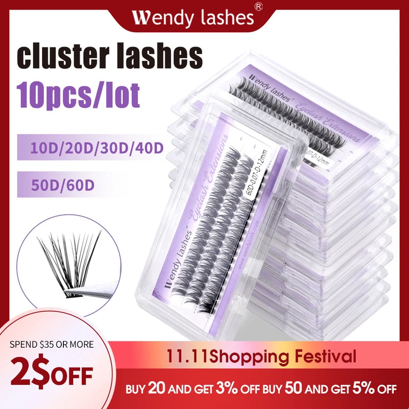 Natural Style Cluster Eyelashes 10D 20D 30D 40D Bundles Handmade 10-20 Pieces