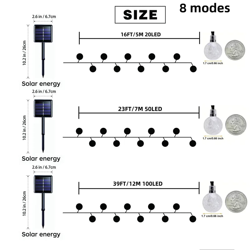 Solar String Lights with 100 LEDs & 8 Modes, Outdoor Waterproof Decorative Lighting