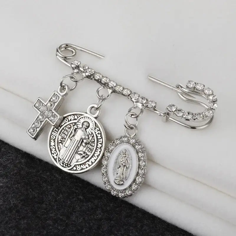 Catholic Medal Paperclip Brooch Lapel Pin Religious Jewelry Gift