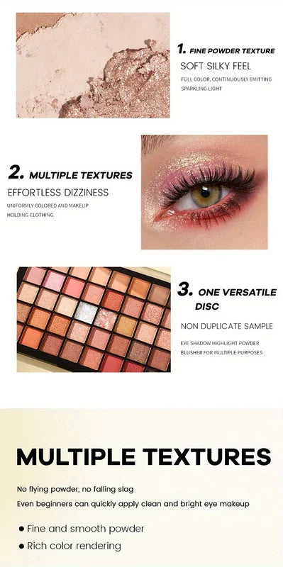40-Color Eyeshadow Palette with Matte & Shimmer Finishes - Earth Tones & Pastels for Daily & Party Looks
