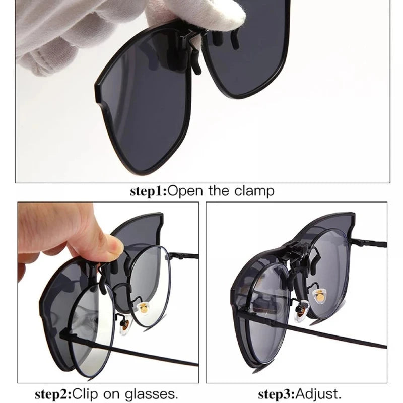 Polarized Clip-On Sunglasses for Men Car Drivers Night Vision Anti Glare Vintage Square