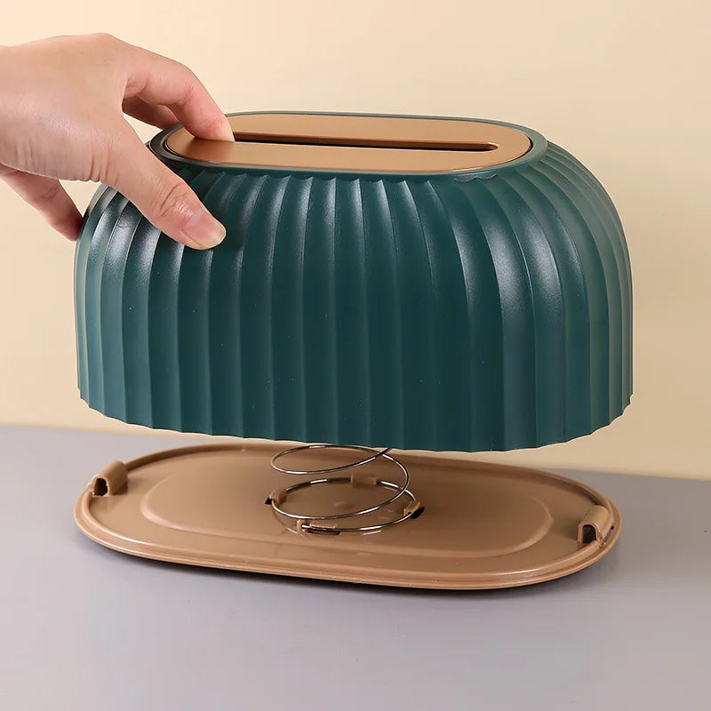 Spring Loaded Tissue Box with Rising and Falling Napkin Holder - Home Decor Accessory