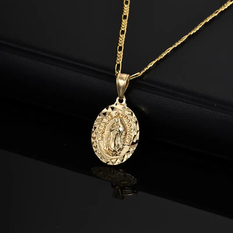 Virgin Mary Prayer Pendant Necklace Unisex Religious Jewelry with Metal Color Options