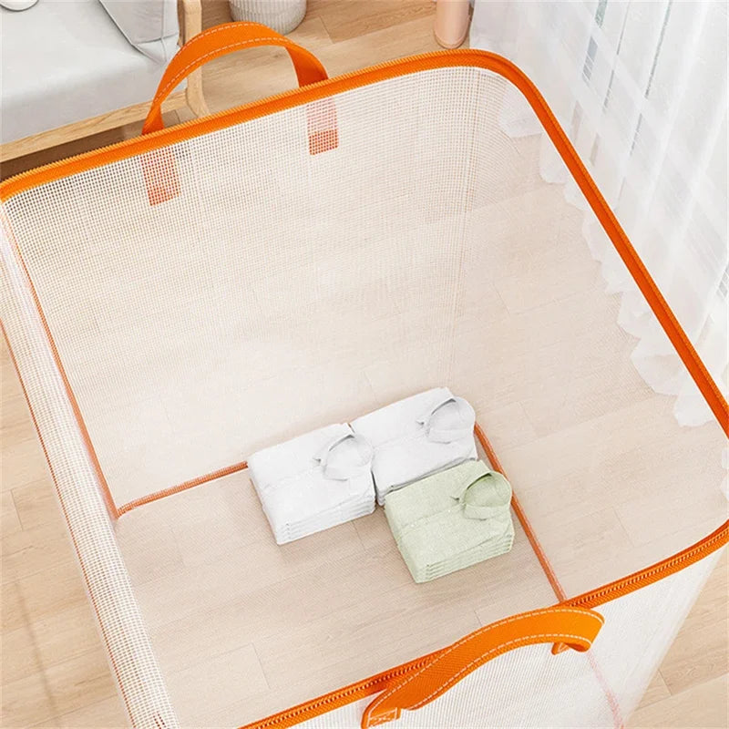 Large Portable Clothing and Quilt Storage Bag with Window - Durable Polyester Organizer