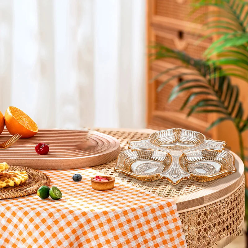 Divided Crystal Glass Fruit Tray with Multiple Colors - 26cm Snack & Serving Plate