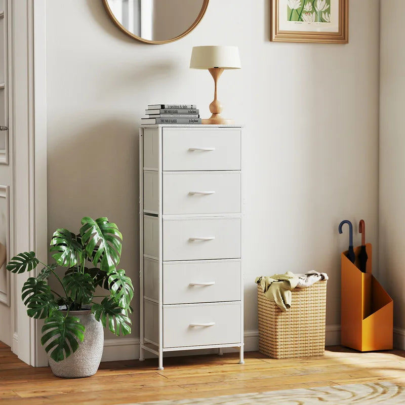 Tall Fabric Drawer Cabinet with Wooden Top - Sturdy Steel Frame Storage Organizer