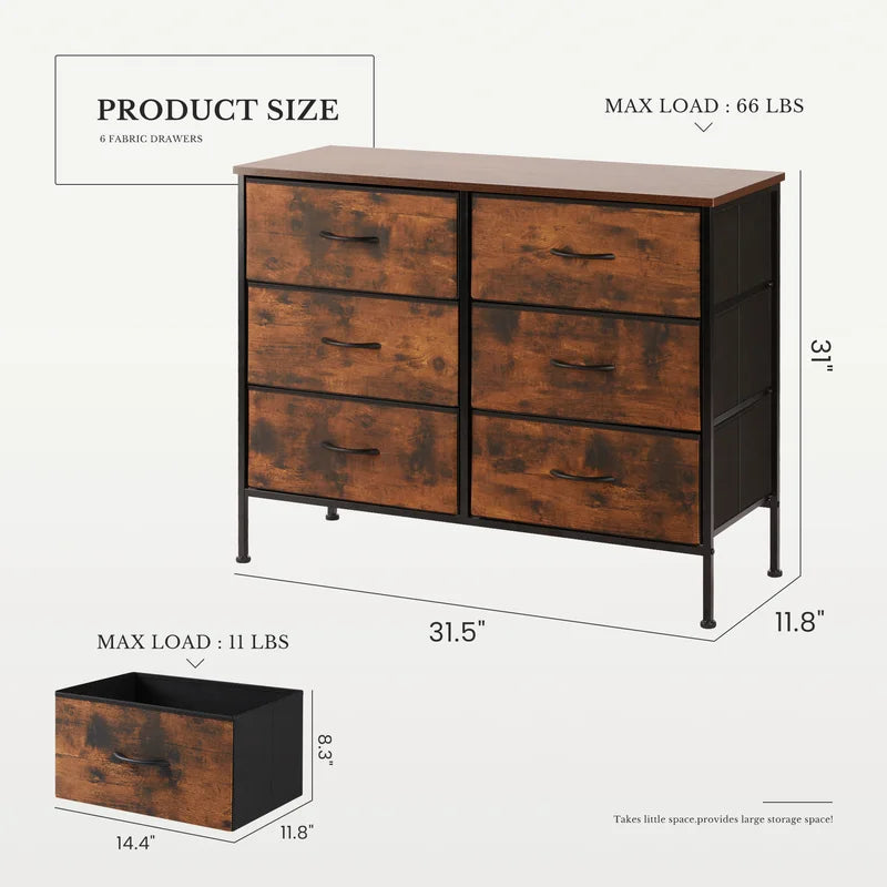 Living Room 6-Drawer Fabric Cabinet with Wooden Top Storage Closet Chest