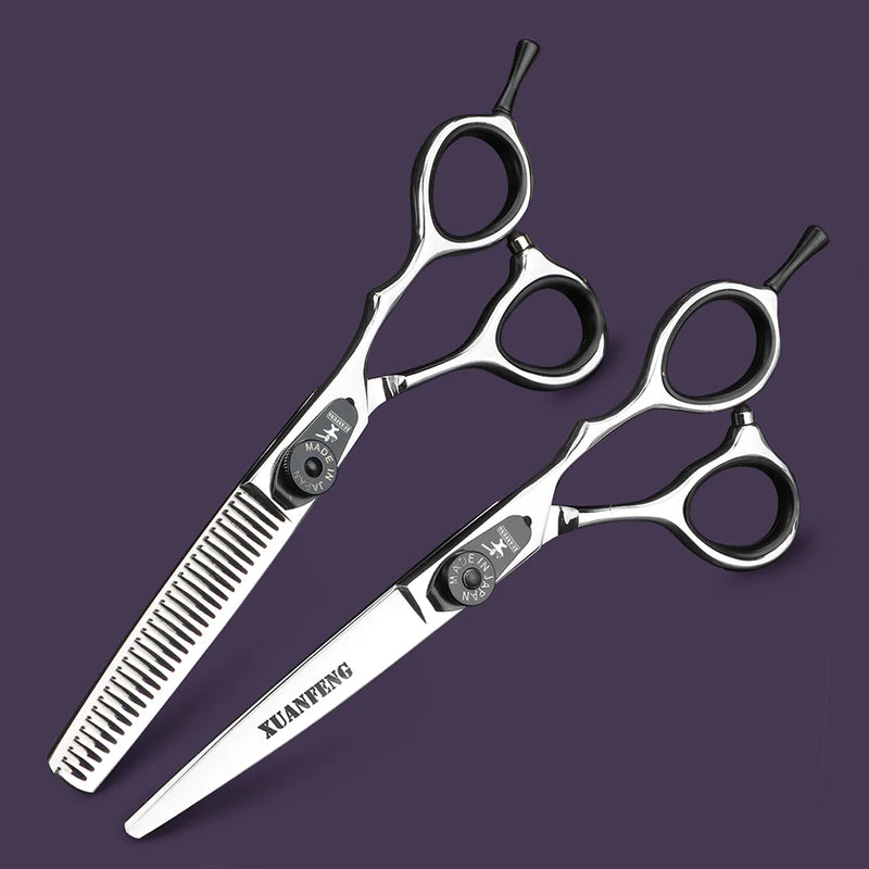 6 Inch Hair Cutting Scissors with Double Color Spring Clip Screw - Professional Thinning & Barber Shears